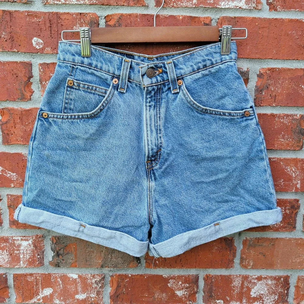 Levi's 954 Denim Shorts Men 26 Blue High Waisted Orange Tab Made in USA 90s